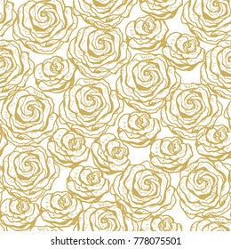 Flowers. Roses. Floral seamless pattern. Golden Rose flower Vintage Vector background