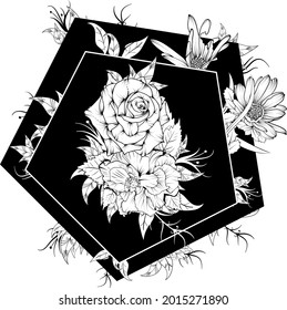 flowers and roses inside a rhombus