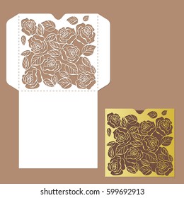 Flowers roses. laser cut template . Vector pattern of laser cutting. Envelope for cards or invitations.