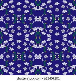 flowers and roses on a blue background seamless