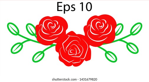 Flowers roses, red buds and green leaves. Transparent background. 