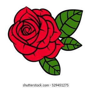 Flowers roses, red buds and green leaves. Isolated on white background. Vector illustration.