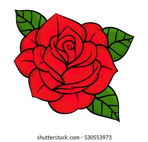 Flowers roses, red buds and green leaves. Isolated on white background. Vector illustration.