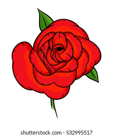 Flowers roses, red buds and green leaves. Isolated on white background. Vector illustration.