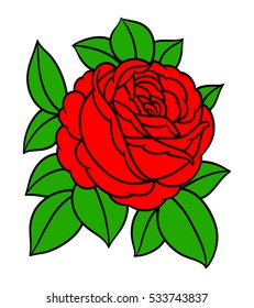 Flowers roses, red buds and green leaves. Isolated on white background. Vector illustration.