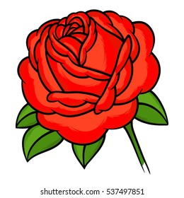 Flowers roses, red buds and green leaves. Isolated on white background. Vector illustration.