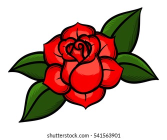 Flowers roses, red buds and green leaves. Isolated on white background. Vector illustration.