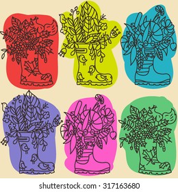 flowers in rubber boots
