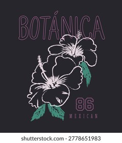 Flowers rush line art graphics with college print design. tropical print artwork. summer flowers artwork. hand made flowers