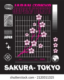 flowers sakura tokyo japan decoration modern art vector