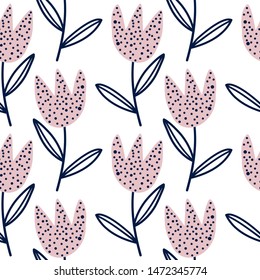 Flowers in Scandinavian style, seamless pattern background. Design for fabric, wrapping, textile, wallpaper, apparel.