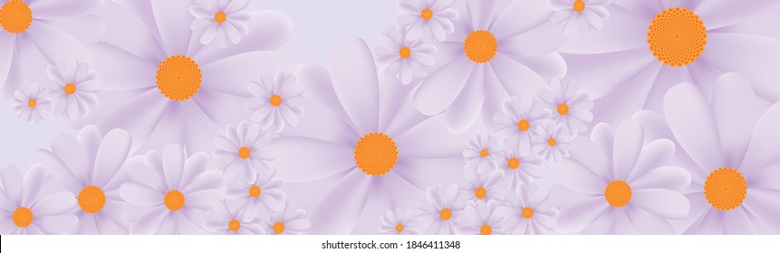 Flowers are scattered over the background