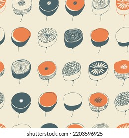 Flowers seamess vector pattern. Floral decorative texture. Drawn background in scandinavian style