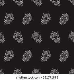 Flowers seamless abstract pattern on black background. Vector