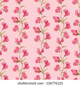 Flowers Seamless Background.  Floral Seamless Texture With Sweet Pea Flowers. Vector Graphic.