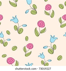 Flowers seamless background. Vector illustration.