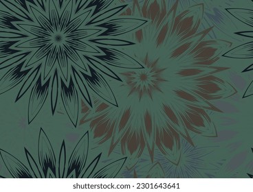 Flowers. Seamless floral background. Dark. Tracery handmade nature ethnic fabric backdrop pattern. Textile design texture. Decorative color art. Vector