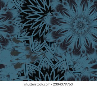 Flowers. Seamless floral background. Dark. Tracery handmade nature ethnic fabric backdrop pattern. Textile design texture. Decorative color art. Vector