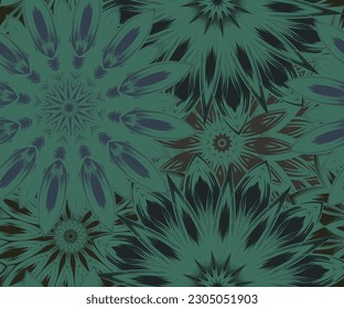 Flowers. Seamless floral background. Dark. Tracery handmade nature ethnic fabric backdrop pattern. Textile design texture. Decorative color art. Vector