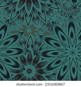 Flowers. Seamless floral background. Dark. Tracery handmade nature ethnic fabric backdrop pattern. Textile design texture. Decorative color art. Vector