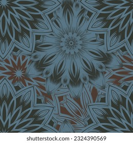 Flowers. Seamless floral background. Dark. Tracery handmade nature ethnic fabric backdrop pattern. Textile design texture. Decorative color art. Vector