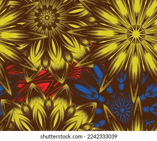 Flowers. Seamless floral background. Tracery handmade nature ethnic fabric backdrop pattern. Textile design texture. Decorative color art. Vector