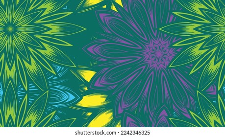 Flowers. Seamless floral background. Tracery handmade nature ethnic fabric backdrop pattern. Textile design texture. Decorative color art. Vector