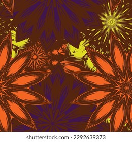Flowers. Seamless floral background. Tracery handmade nature ethnic fabric backdrop pattern. Textile design texture. Decorative color art. Vector