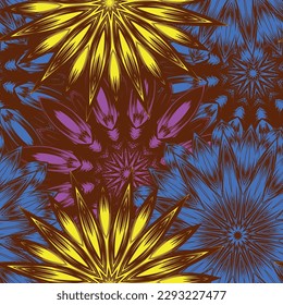 Flowers. Seamless floral background. Tracery handmade nature ethnic fabric backdrop pattern. Textile design texture. Decorative color art. Vector