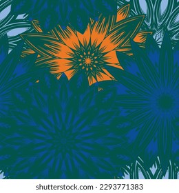 Flowers. Seamless floral background. Tracery handmade nature ethnic fabric backdrop pattern. Textile design texture. Decorative color art. Vector