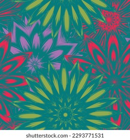 Flowers. Seamless floral background. Tracery handmade nature ethnic fabric backdrop pattern. Textile design texture. Decorative color art. Vector
