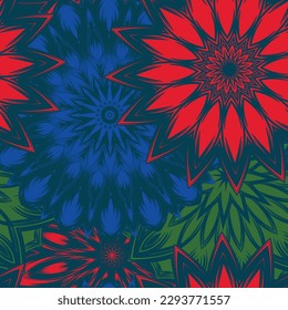 Flowers. Seamless floral background. Tracery handmade nature ethnic fabric backdrop pattern. Textile design texture. Decorative color art. Vector