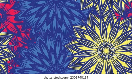 Flowers. Seamless floral background. Tracery handmade nature ethnic fabric backdrop pattern. Textile design texture. Decorative color art. Vector