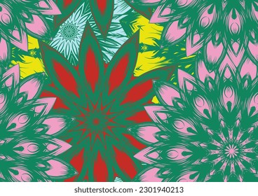 Flowers. Seamless floral background. Tracery handmade nature ethnic fabric backdrop pattern. Textile design texture. Decorative color art. Vector