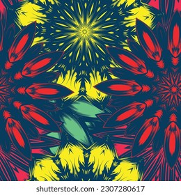 Flowers. Seamless floral background. Tracery handmade nature ethnic fabric backdrop pattern. Textile design texture. Decorative color art. Vector