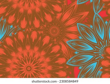 Flowers. Seamless floral background. Tracery handmade nature ethnic fabric backdrop pattern. Textile design texture. Decorative color art. Vector