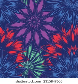 Flowers. Seamless floral background. Tracery handmade nature ethnic fabric backdrop pattern. Textile design texture. Decorative color art. Vector