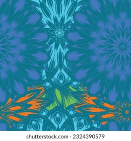 Flowers. Seamless floral background. Tracery handmade nature ethnic fabric backdrop pattern. Textile design texture. Decorative color art. Vector