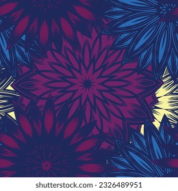 Flowers. Seamless floral background. Tracery handmade nature ethnic fabric backdrop pattern. Textile design texture. Decorative color art. Vector