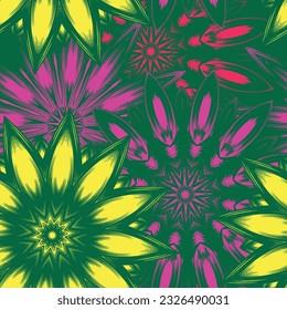 Flowers. Seamless floral background. Tracery handmade nature ethnic fabric backdrop pattern. Textile design texture. Decorative color art. Vector