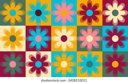Flowers Seamless groovy 70s style pattern, Seamless vector for print or wrap. - stock illustration