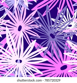 Flowers seamless hand craft expressive ink pattern. Funky style painted texture, poster with different doodles for fabric, wrapping, decoration, greeting card,  textiles or t-shirt apparel design.