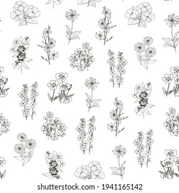 Patrón de resorte vectorial de línea sin soldadura de flores