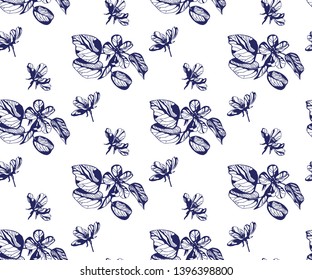 flowers seamless patern. Hand drawn ink illustration. Wallpaper or fabric design. Vector pattern.
