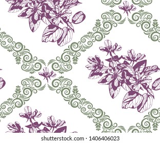 flowers seamless patern. Hand drawn ink illustration. Wallpaper or fabric design. Vector pattern.
