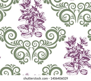 flowers seamless patern. Hand drawn ink illustration. Wallpaper or fabric design. Vector pattern.