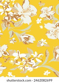 Flowers seamless pattern .big flowers vector . small floral with leaves