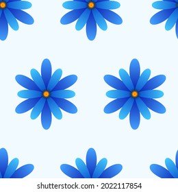 Flowers seamless pattern. Blue 3d flowers on a white background. Three-dimensional seamless background.