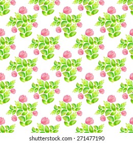 Flowers. Seamless pattern with branches. Hand-drawn background. Vector illustration. Real watercolor drawing