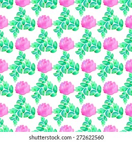 Flowers. Seamless pattern with branches. Hand-drawn background. Vector illustration. Real watercolor drawing